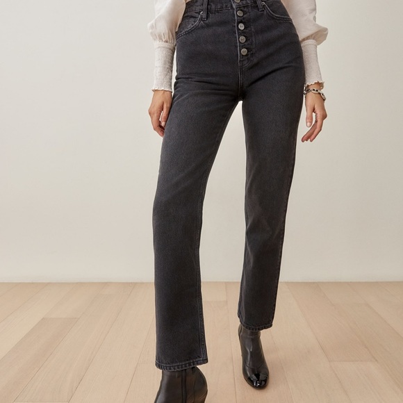 Reformation Grey High Rise Button Jeans - Picture 4 of 4